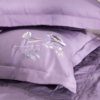 Bộ ga phủ chăn chần Amando thêu cotton satin màu tím - Ảnh 8