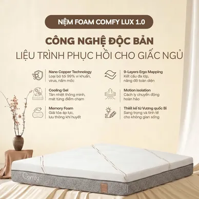 Nệm foam làm mát, kháng khuẩn nâng đỡ 5 vùng Comfy Lux 1.0 - Ảnh 3