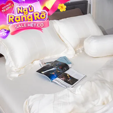 Bộ chăn ga lụa tencel cao cấp Amando Lagom 5 chi tiết màu kem/be - Ảnh 2