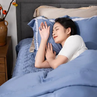 Bộ chăn ga phủ Lụa tencel cao cấp Amando Confident 5 chi tiết Màu Xanh Dương - Ảnh 9