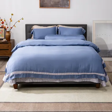 Bộ chăn ga phủ Lụa tencel cao cấp Amando Confident 5 chi tiết Màu Xanh Dương - Ảnh 3