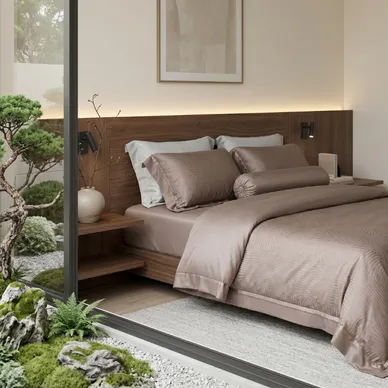 Bộ chăn ga Lụa tencel cao cấp Amando Lagom 5 chi tiết Màu Nâu - Ảnh 7