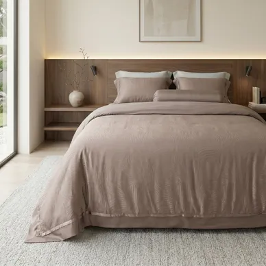 Bộ chăn ga Lụa tencel cao cấp Amando Lagom 5 chi tiết Màu Nâu - Ảnh 4