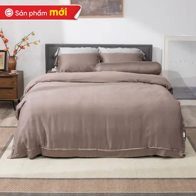 Bộ chăn ga Lụa tencel cao cấp Amando Lagom 5 chi tiết Màu Nâu - Ảnh 5