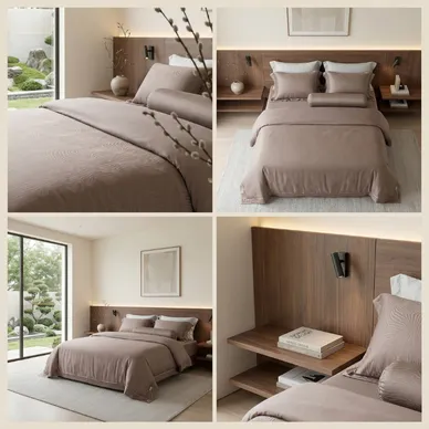 Bộ chăn ga Lụa tencel cao cấp Amando Lagom 5 chi tiết Màu Nâu - Ảnh 9