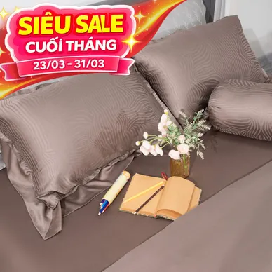 Bộ chăn ga Lụa tencel cao cấp Amando Lagom 5 chi tiết Màu Nâu - Ảnh 2