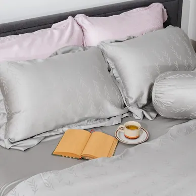 Bộ chăn ga Lụa tencel cao cấp Amando Lagom 5 chi tiết Màu Xám - Ảnh 5