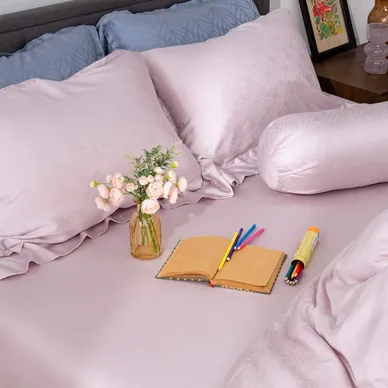 Bộ chăn ga Lụa tencel cao cấp Amando Lagom 5 chi tiết Màu Tím - Ảnh 2