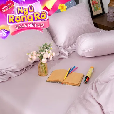 Bộ chăn ga Lụa tencel cao cấp Amando Lagom 5 chi tiết Màu Tím - Ảnh 2