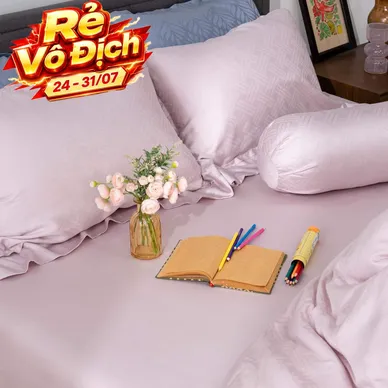 Bộ chăn ga Lụa tencel cao cấp Amando Lagom 5 chi tiết Màu Tím - Ảnh 2