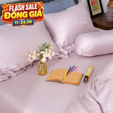 Bộ chăn ga Lụa tencel cao cấp Amando Lagom 5 chi tiết Màu Tím - Ảnh 2