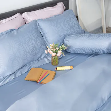 Bộ chăn ga Lụa tencel cao cấp Amando Lagom 5 chi tiết Màu Xanh dương - Ảnh 5