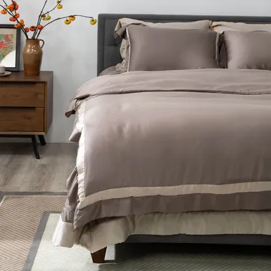 Bộ chăn ga phủ Lụa tencel cao cấp Amando Confident 5 chi tiết Màu Nâu - Ảnh 6