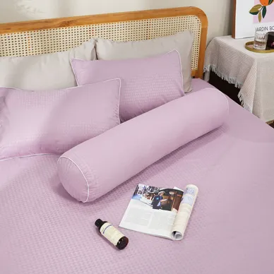 Bộ ga chun polyester gấm Amando Ellie đơn sắc 4 chi tiết Màu Tím - Ảnh 5