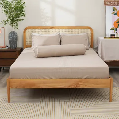 Bộ ga chun polyester gấm Amando Ellie đơn sắc 4 chi tiết Màu Be - Ảnh 7