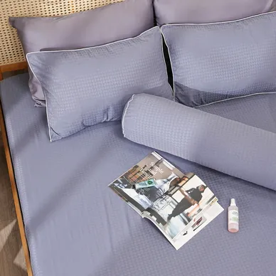 Bộ ga chun polyester gấm Amando Ellie đơn sắc 4 chi tiết Màu Xanh dương - Ảnh 5