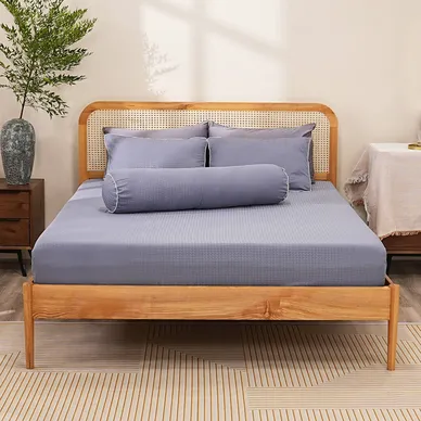 Bộ ga chun polyester gấm Amando Ellie đơn sắc 4 chi tiết Màu Xanh dương - Ảnh 6