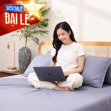 Bộ ga chun polyester gấm Amando Ellie đơn sắc 4 chi tiết Màu Xanh dương - Ảnh 2