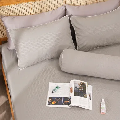 Bộ ga chun polyester gấm Amando Ellie đơn sắc 4 chi tiết Màu Xám - Ảnh 5