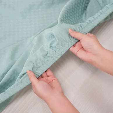 Bộ ga chun polyester gấm Amando Ellie đơn sắc 4 chi tiết Màu Xanh ngọc - Ảnh 5