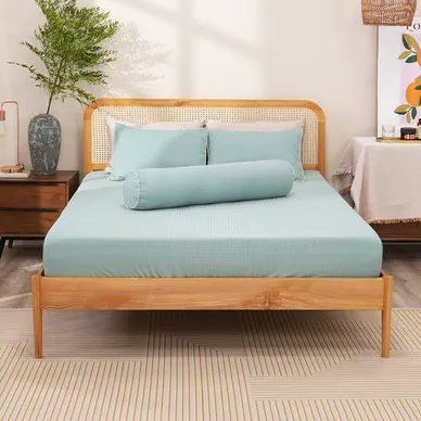 Bộ ga chun polyester gấm Amando Ellie đơn sắc 4 chi tiết Màu Xanh ngọc - Ảnh 3