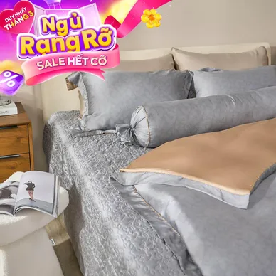 Bộ chăn ga phủ chần Lụa Tencel cao cấp Amando Élan 5 chi tiết TC003 - Ảnh 2