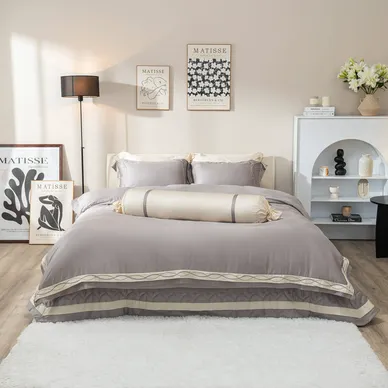 Bộ Chăn ga lụa tencel cao cấp Amando Soulmate 7 chi tiết màu Xám - Ảnh 5