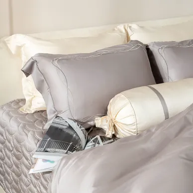 Bộ Chăn ga lụa tencel cao cấp Amando Soulmate 7 chi tiết màu Xám - Ảnh 2