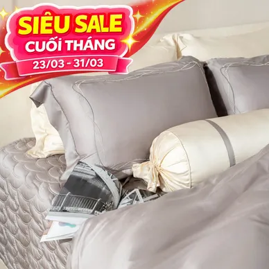 Bộ Chăn ga lụa tencel cao cấp Amando Soulmate 7 chi tiết màu Xám - Ảnh 2