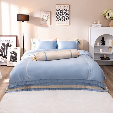 Bộ Chăn ga lụa tencel cao cấp Amando Soulmate 7 chi tiết màu Xanh - Ảnh 5