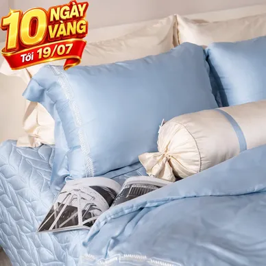 Bộ Chăn ga lụa tencel cao cấp Amando Soulmate 7 chi tiết màu Xanh - Ảnh 2