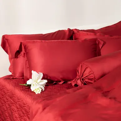 Bộ Chăn ga cưới lụa tencel cao cấp Amando Soulmate 7 chi tiết màu Đỏ - Ảnh 6