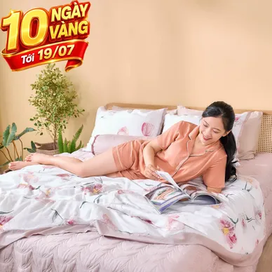 Bộ chăn ga phủ sợi gỗ thiên nhiên Amando Jamila 5 chi tiết LC008 - Ảnh 2