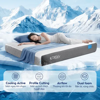 [BST Ngủ Mát] Nệm foam iComfy Coolax Plus Băng Lạnh Đa Tầng Dày 20cm - Ảnh 2