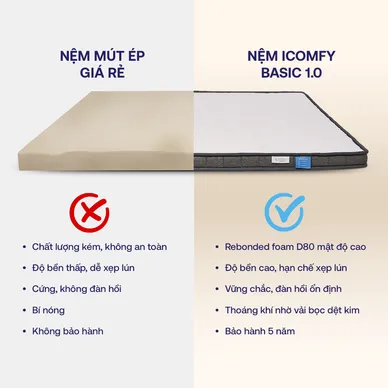 [TẶNG GỐI FOAM 800K] Nệm foam iComfy Basic 1.0 giá tiết kiệm - Ảnh 7