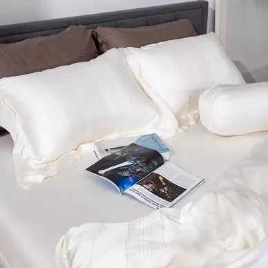 Bộ chăn ga lụa tencel cao cấp Amando Lagom 5 chi tiết màu kem/be - Thumbnail