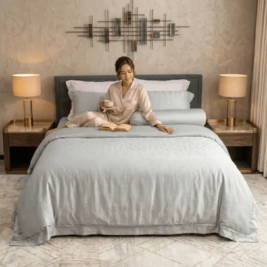 Bộ chăn ga Lụa tencel cao cấp Amando Lagom 5 chi tiết Màu Xám - Thumbnail