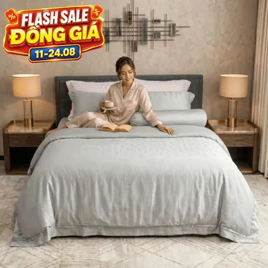 Bộ chăn ga Lụa tencel cao cấp Amando Lagom 5 chi tiết Màu Xám - Thumbnail