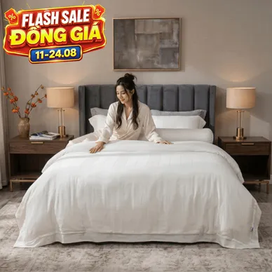 Bộ chăn ga lụa tencel cao cấp Amando Lagom 5 chi tiết màu kem/be - Thumbnail