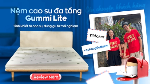 Tiktoker Vochongtietkiem review nệm cao su Gummi Lite giá mềm, nệm êm