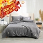 Bộ ga chun chăn chần Amando thêu cotton satin màu xám - Ảnh thumb 1