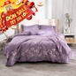 Bộ ga phủ chăn chần Amando thêu cotton satin màu tím - Ảnh thumb 1